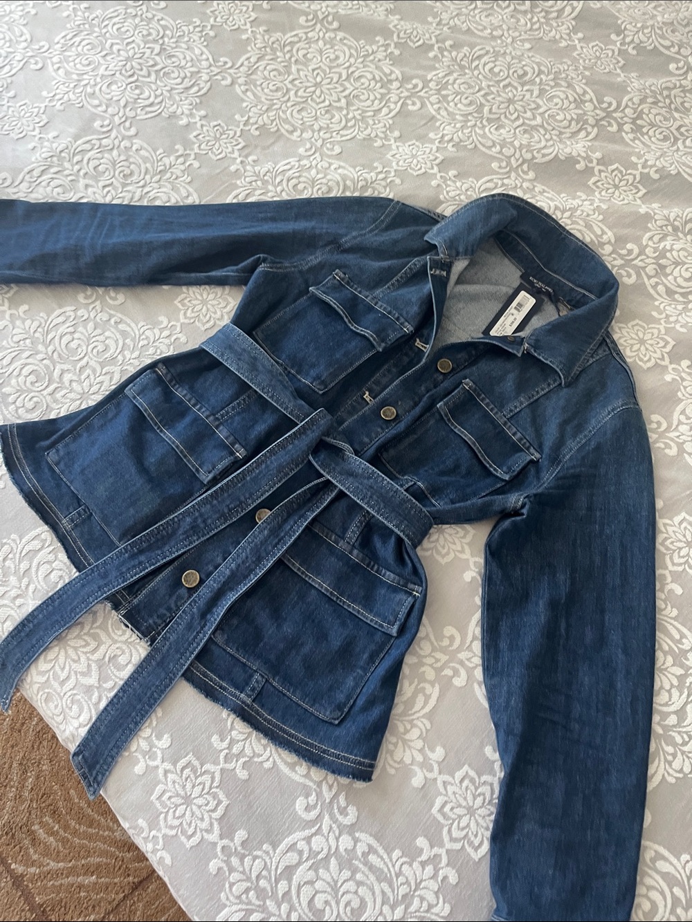 New Kobi Halperin Dark Blue Denim Belted Jean Jacket size M